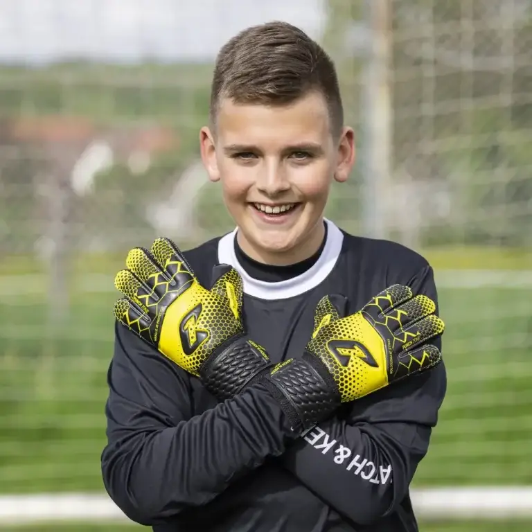 Gelbe Torwarthandschuhe Kinder mit Fingersave: der Kralle protector schützt perfekt und ist langlebig! - Jetzt online kaufen!