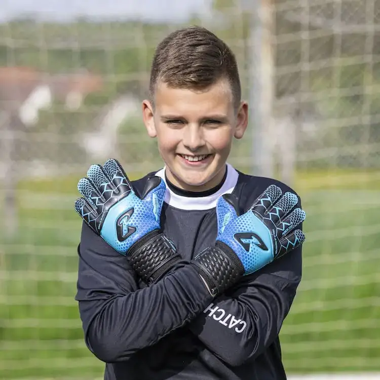 Blaue Torwarthandschuhe Kinder mit Fingersave: der Kralle protector schützt perfekt und ist langlebig! - Jetzt online kaufen!